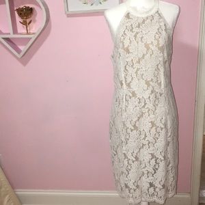 White lace dress w nude underlay L NWT